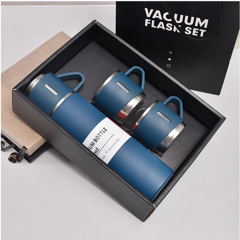 500ml Stainless Steel Thermo Bottle Vacuum Insulated Flask Set- 3 Cups
