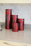 Continental Homeware 4Pc Metal Canister Set with Glass Window- Red