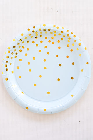 Large Party Plate Set- Baby Blue & Gold