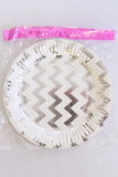 Large Party Plate Set- White & Silver Zigzag