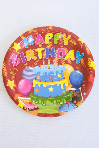 Large Party Plate Set- Maroon (Happy Birthday)