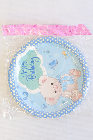 Large Party Plate Set- Light Blue (Teddy Bear) (Happy Birthday)